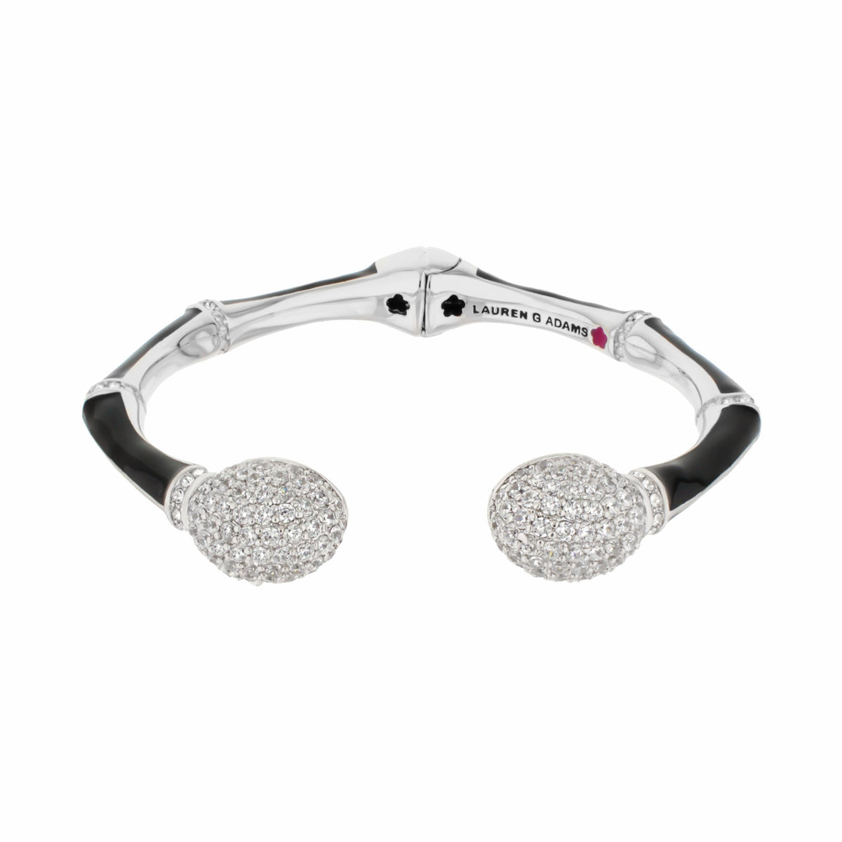 Bamboo Pave Bangle by Lauren G Adams; hinged silver bracelet with three pavé crystal discs on Tampa Home & Garden Store