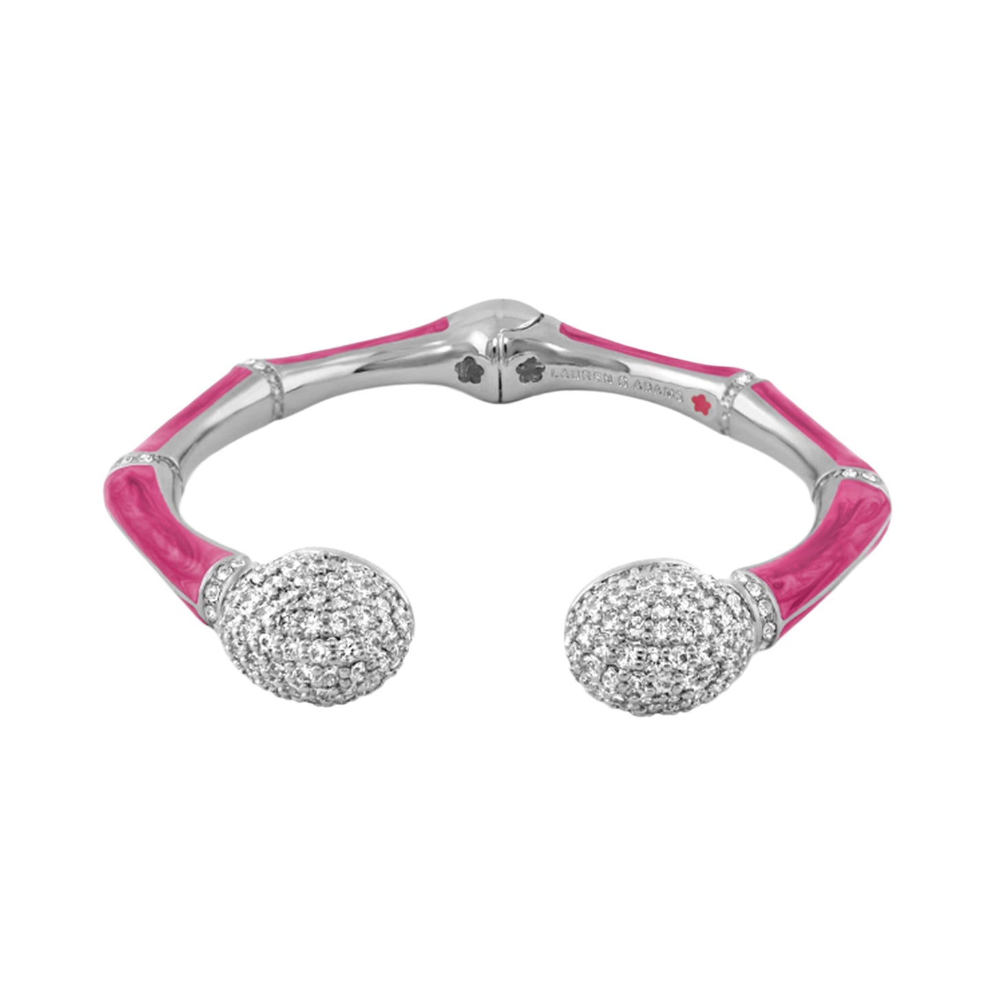 Bamboo Pave Bangle hinged bracelet with pink enamel and pave crystal spheres Lauren G Adams on Tampa Home & Garden Store