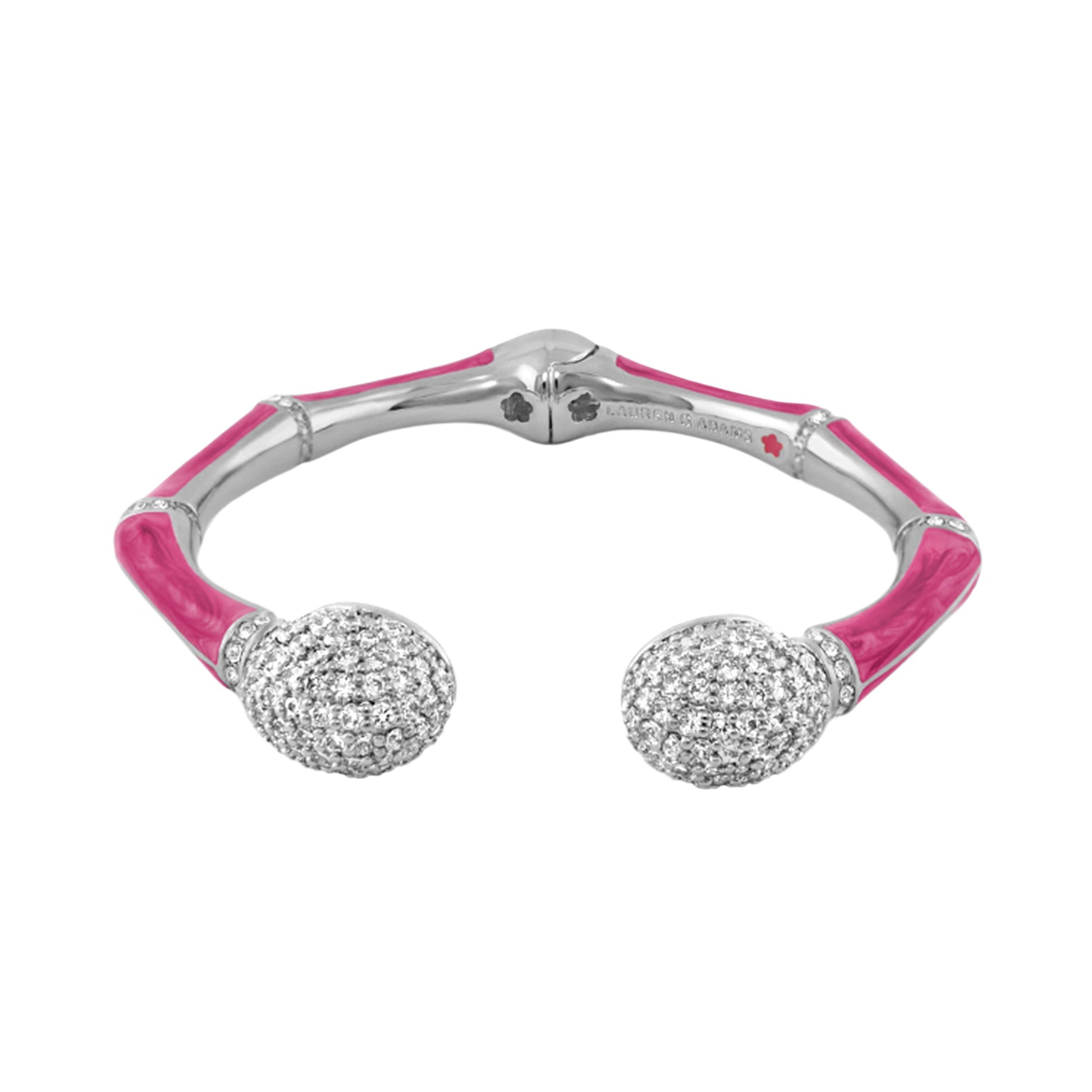 Bamboo Pave Bangle hinged bracelet with pink enamel and pave crystal spheres Lauren G Adams on Tampa Home & Garden Store