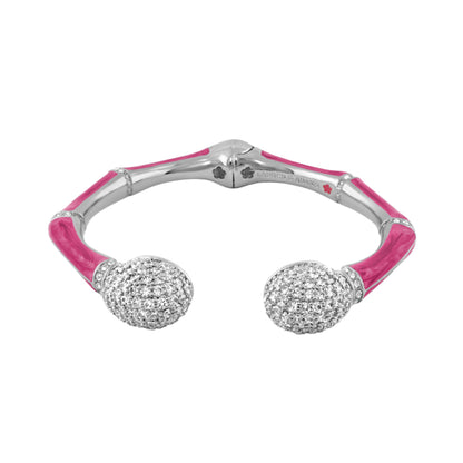 Bamboo Pave Bangle hinged bracelet with pink enamel and pave crystal spheres Lauren G Adams on Tampa Home & Garden Store