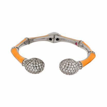 Bamboo Pave Bangle hinged bracelet by Lauren G Adams with orange enamel and pave diamond spheres on Tampa Home & Garden Store