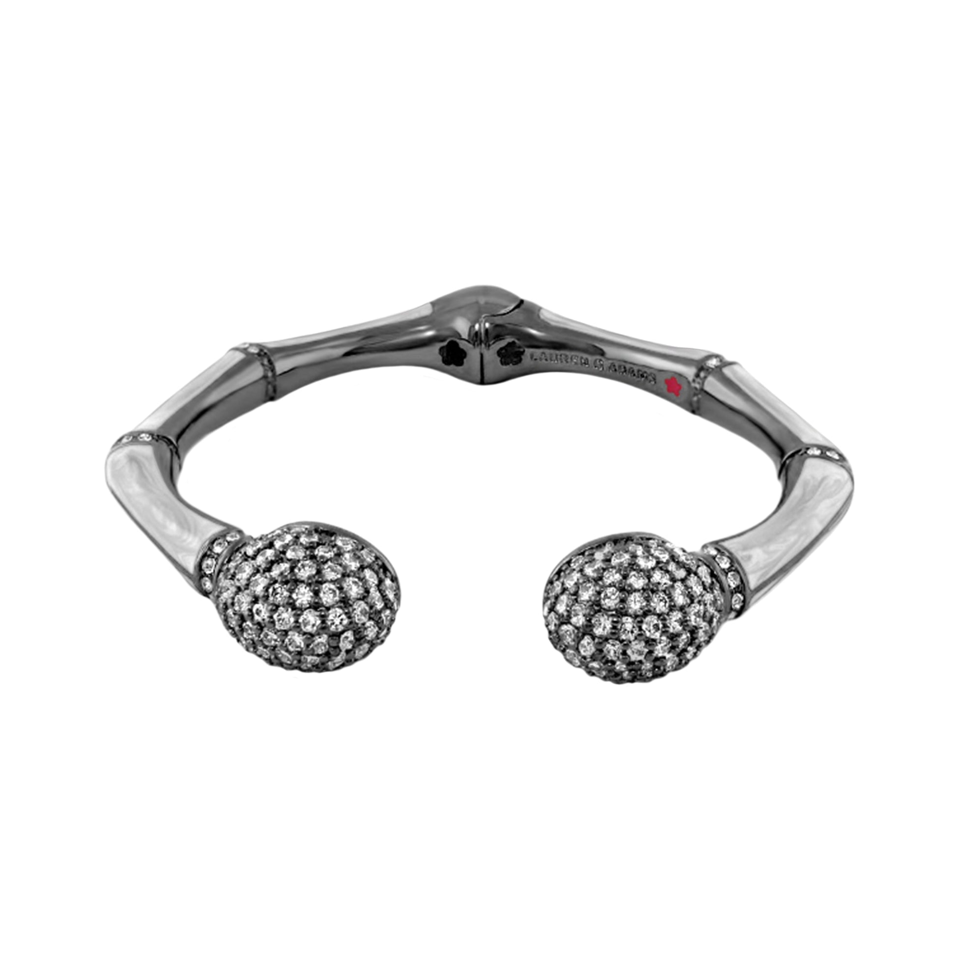 Bamboo Pave Bangle hinged bracelet in silver with pavé ball ends Lauren G Adams on Tampa Home & Garden Store