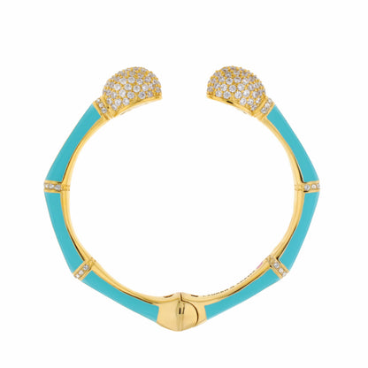 Bamboo Pave Bangle by Lauren G Adams, turquoise enamel, pavé diamonds, gold-tone hinged bracelet on Tampa Home & Garden Store