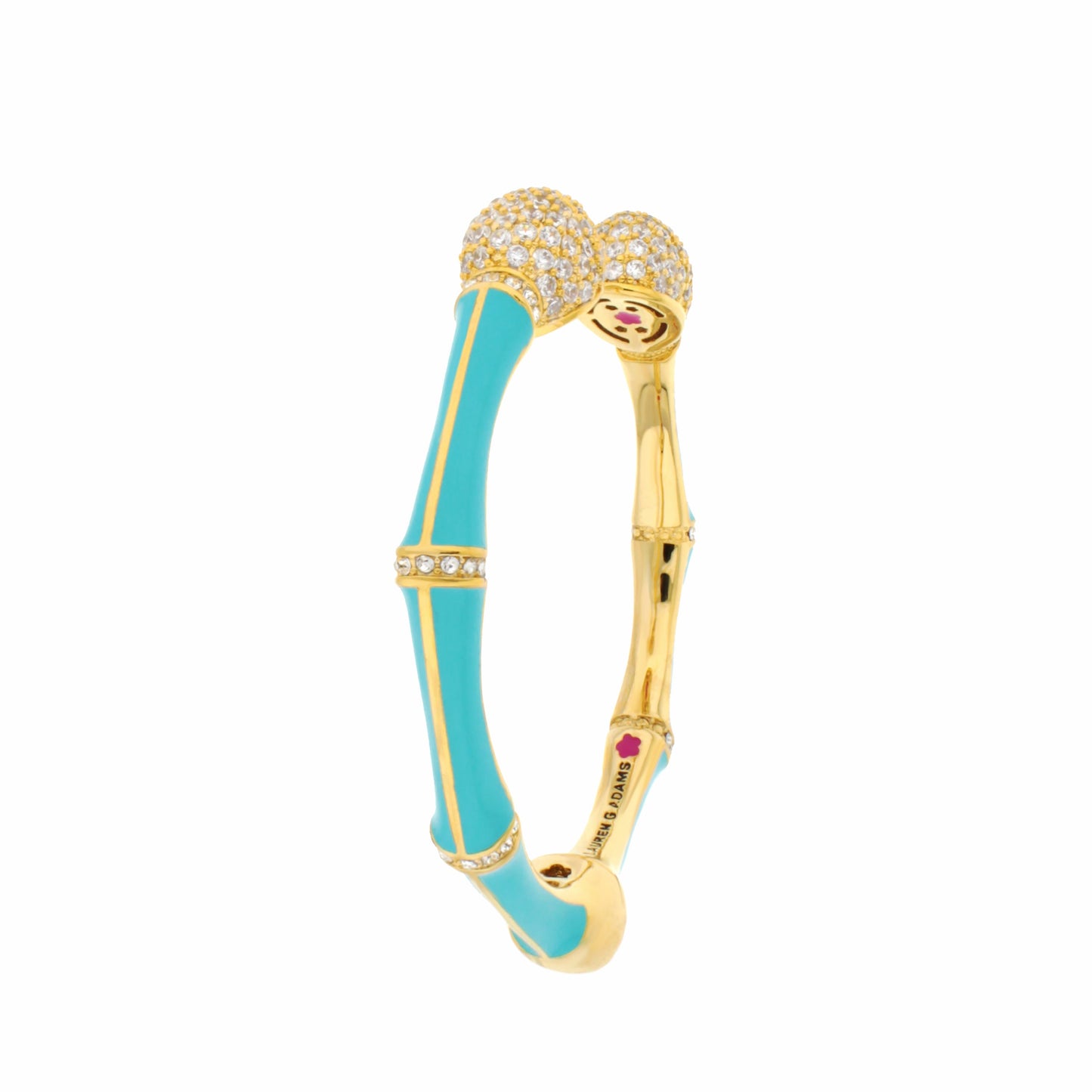 Bamboo Pave Bangle hinged bracelet gold-tone with turquoise enamel and pavé crystals on Tampa Home & Garden Store