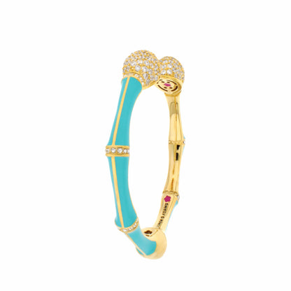 Bamboo Pave Bangle hinged bracelet gold-tone with turquoise enamel and pavé crystals on Tampa Home & Garden Store