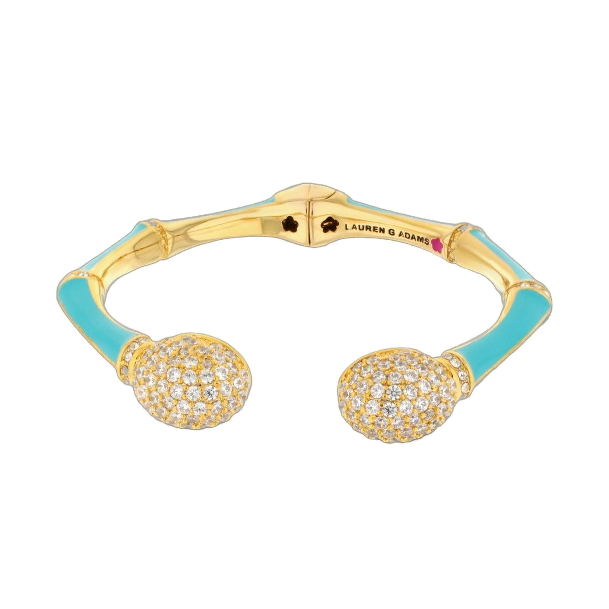 Bamboo Pave Bangle hinged bracelet turquoise with goldtone pave crystals Lauren G Adams on Tampa Home & Garden Store