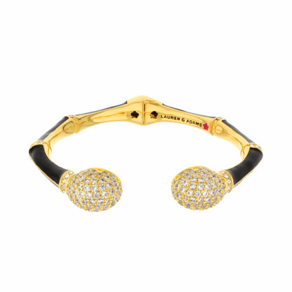Lauren G Adams Bamboo Pave Bangle goldtone hinged bracelet black enamel pavé ends on Tampa Store on Tampa Home & Garden Store