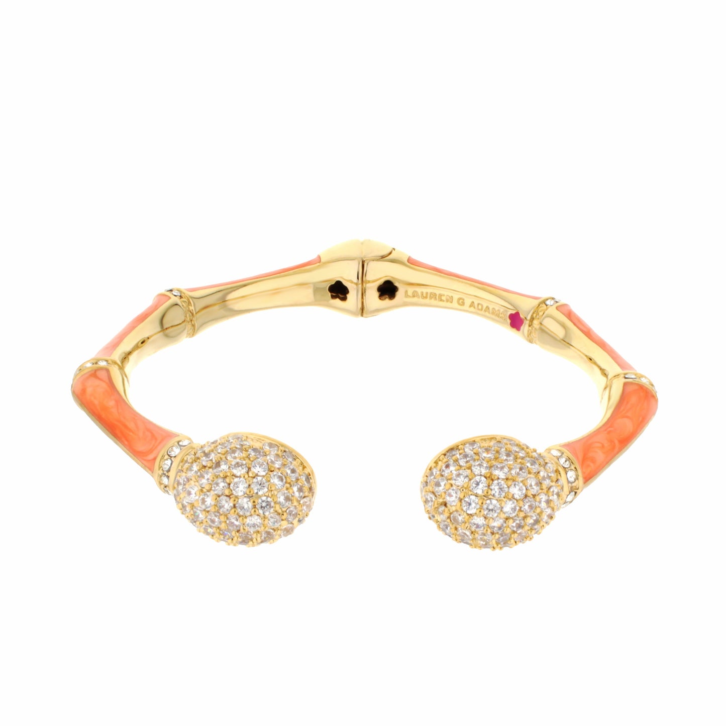 Bamboo Pave Bangle hinged bracelet by Lauren G Adams, peach enamel and pave crystals on Tampa Home & Garden Store