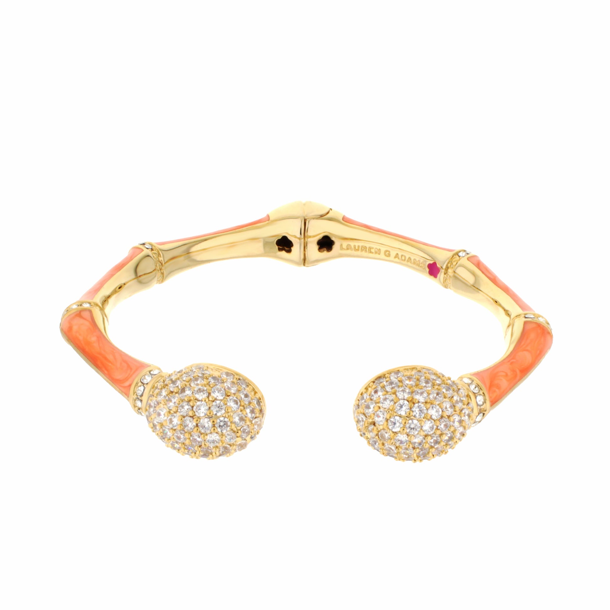 Bamboo Pave Bangle hinged bracelet by Lauren G Adams, peach enamel and pave crystals on Tampa Home & Garden Store