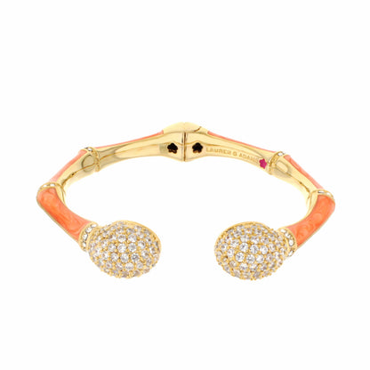 Bamboo Pave Bangle hinged bracelet by Lauren G Adams, peach enamel and pave crystals on Tampa Home & Garden Store