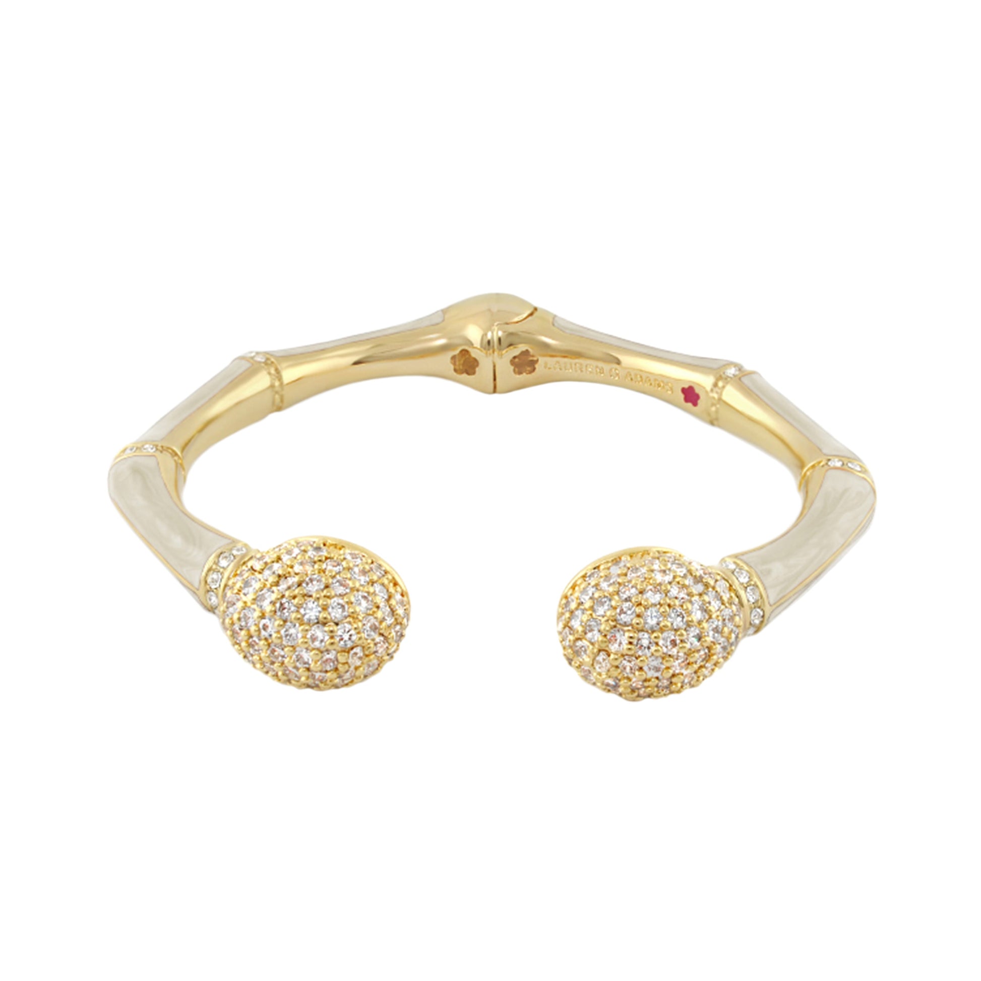 Bamboo Pave Bangle by Lauren G Adams, gold-tone hinged bracelet with pavé crystal ends on Tampa Home & Garden Store
