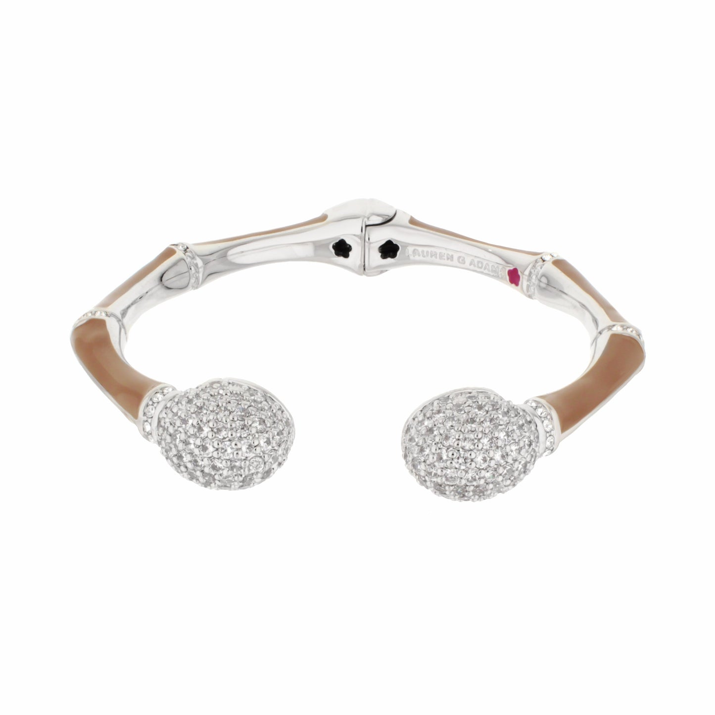Lauren G Adams Bamboo Pave Bangle hinged bracelet with pavé crystal spheres and beige enamel on Tampa Home & Garden Store
