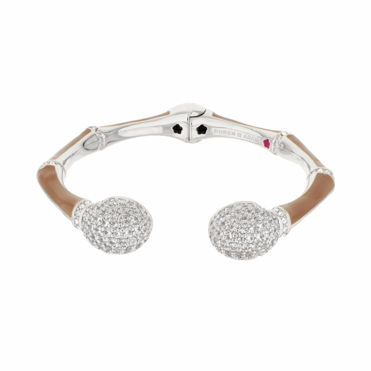 Lauren G Adams Bamboo Pave Bangle hinged bracelet with pavé crystal spheres and beige enamel on Tampa Home & Garden Store
