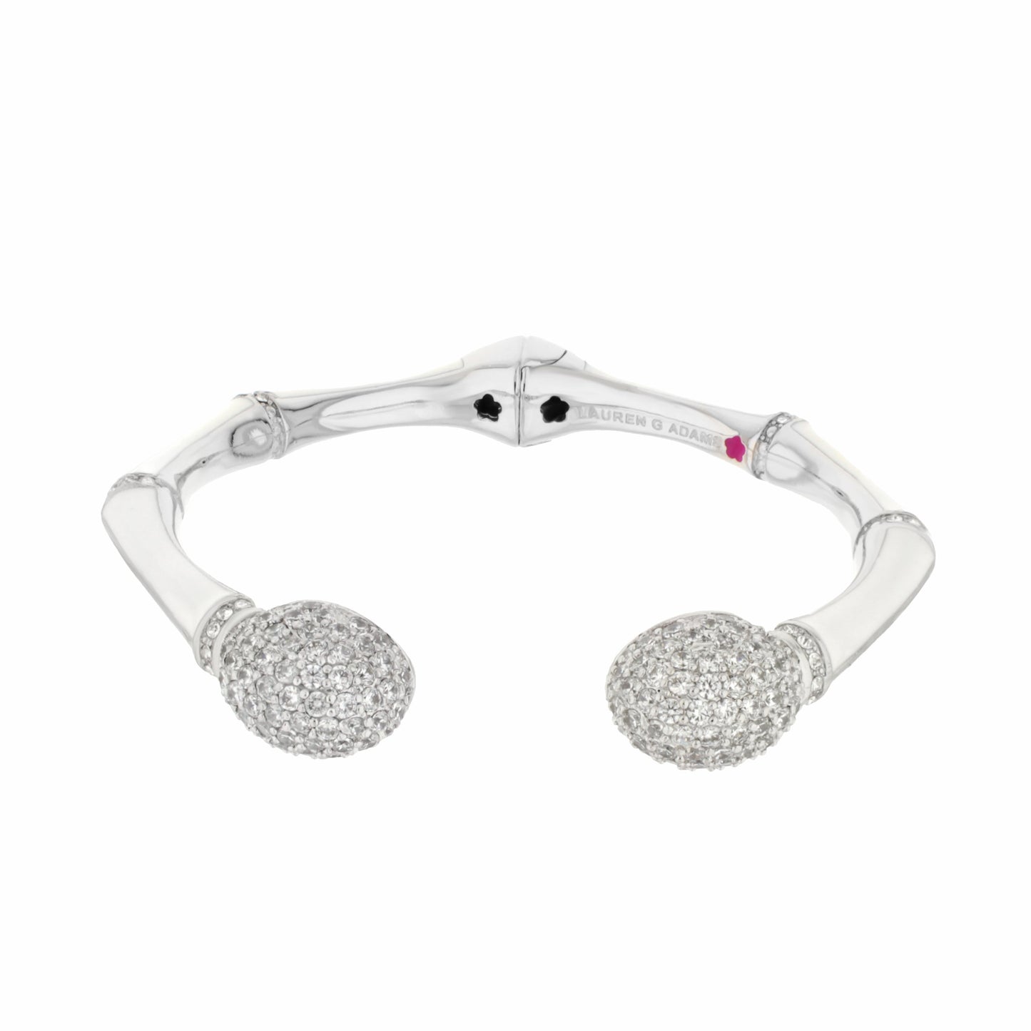 Bamboo Pave Bangle by Lauren G Adams, hinged silver-tone bracelet with pave ball ends on Tampa Home & Garden Store