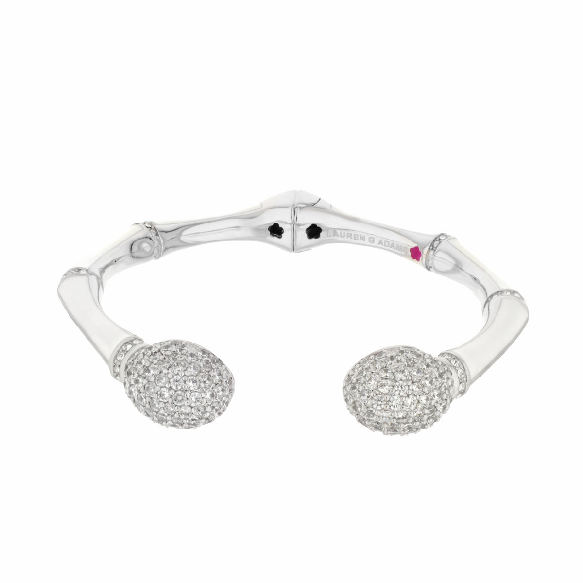 Bamboo Pave Bangle by Lauren G Adams, hinged silver-tone bracelet with pave ball ends on Tampa Home & Garden Store
