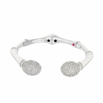 Bamboo Pave Bangle by Lauren G Adams, hinged silver-tone bracelet with pave ball ends on Tampa Home & Garden Store