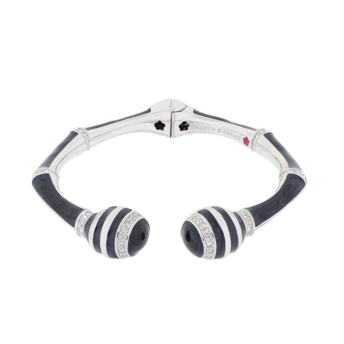 Bamboo Striped Hinged Bangle by Lauren G Adams in silver with black enamel and crystal on Tampa Home & Garden Store