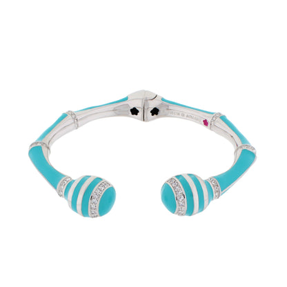 Bamboo Striped Bangle hinged bracelet turquoise enamel stripes by Lauren G Adams on Tampa Home & Garden Store
