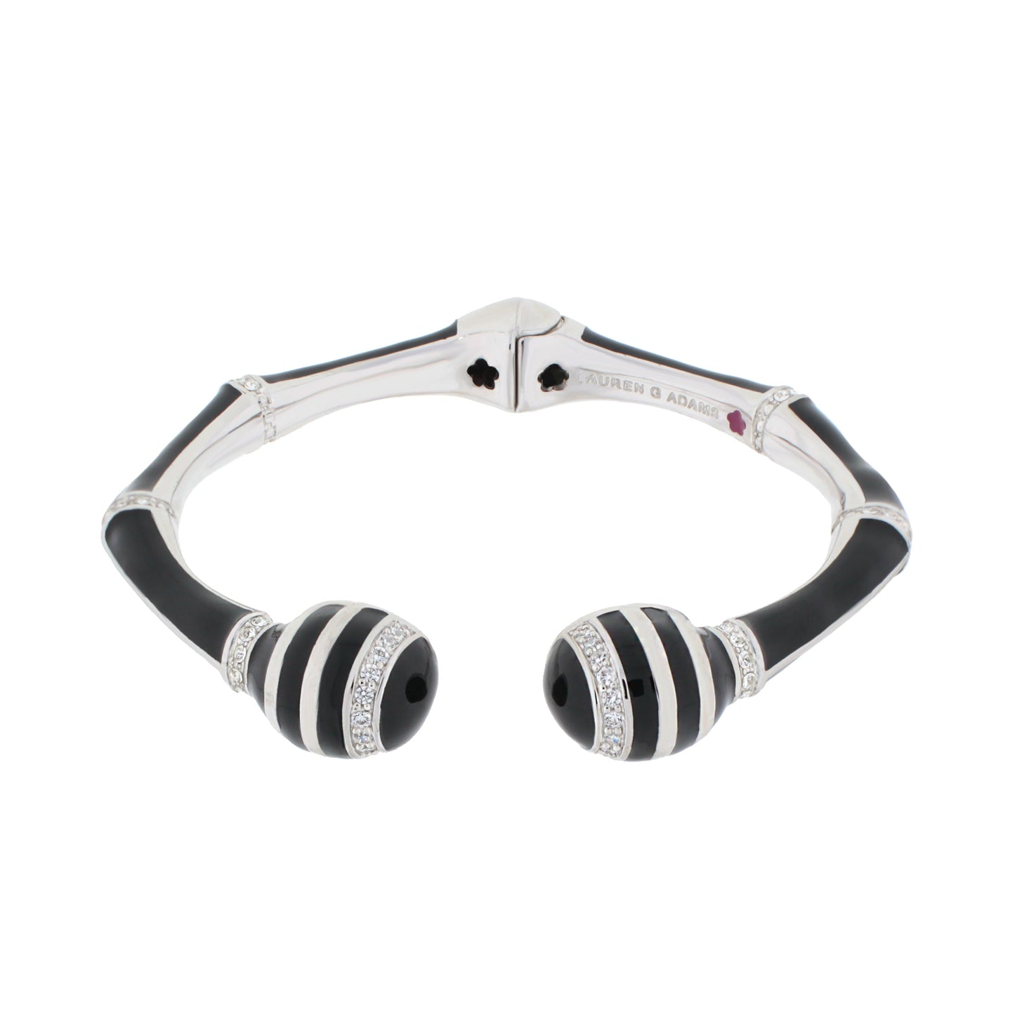 Bamboo Striped Bangle hinged bracelet with black enamel stripes and crystal Lauren G Adams on Tampa Home & Garden Store