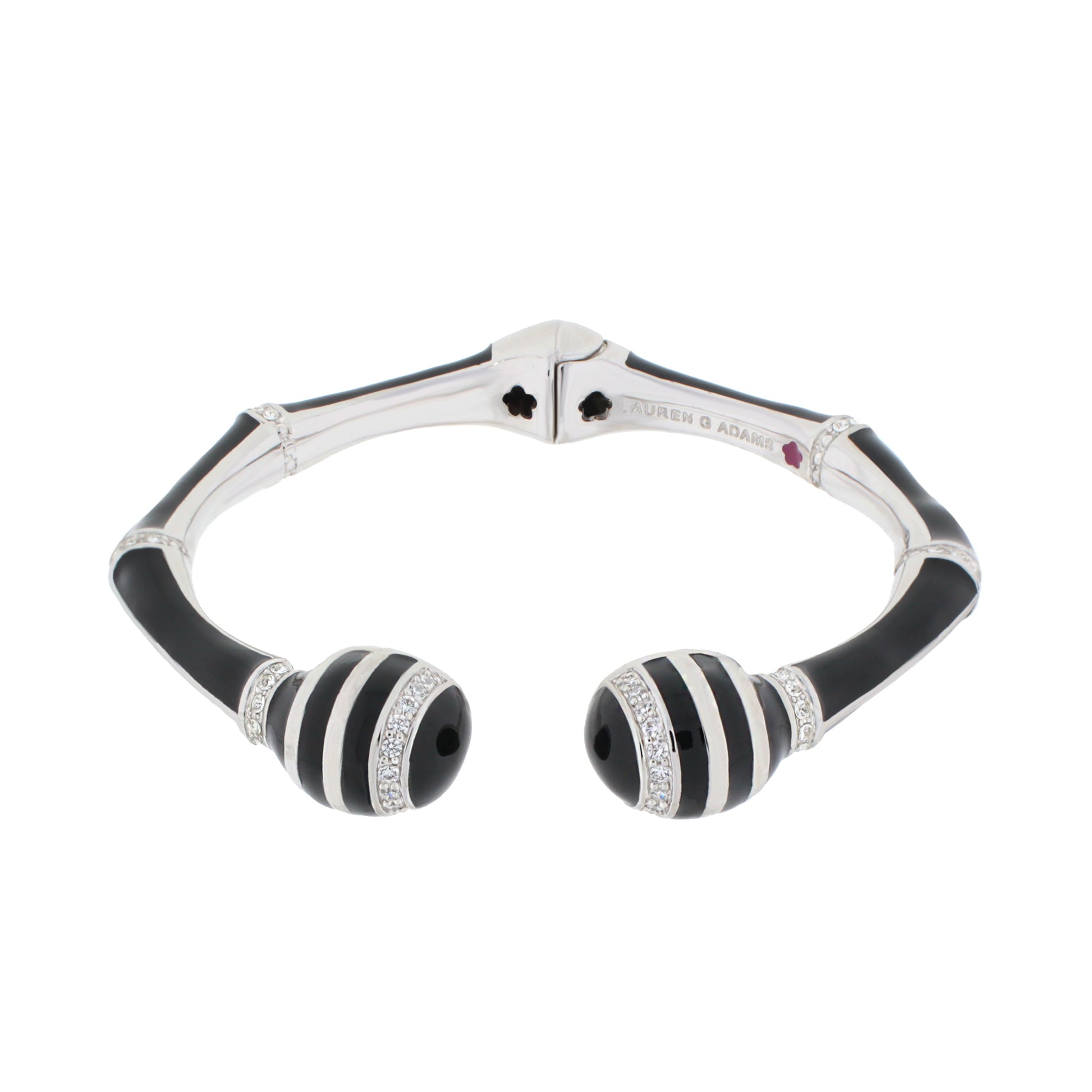 Bamboo Striped Bangle hinged bracelet with black enamel stripes and crystal Lauren G Adams on Tampa Home & Garden Store