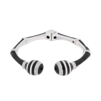 Bamboo Striped Bangle hinged bracelet with black enamel stripes and crystal Lauren G Adams on Tampa Home & Garden Store