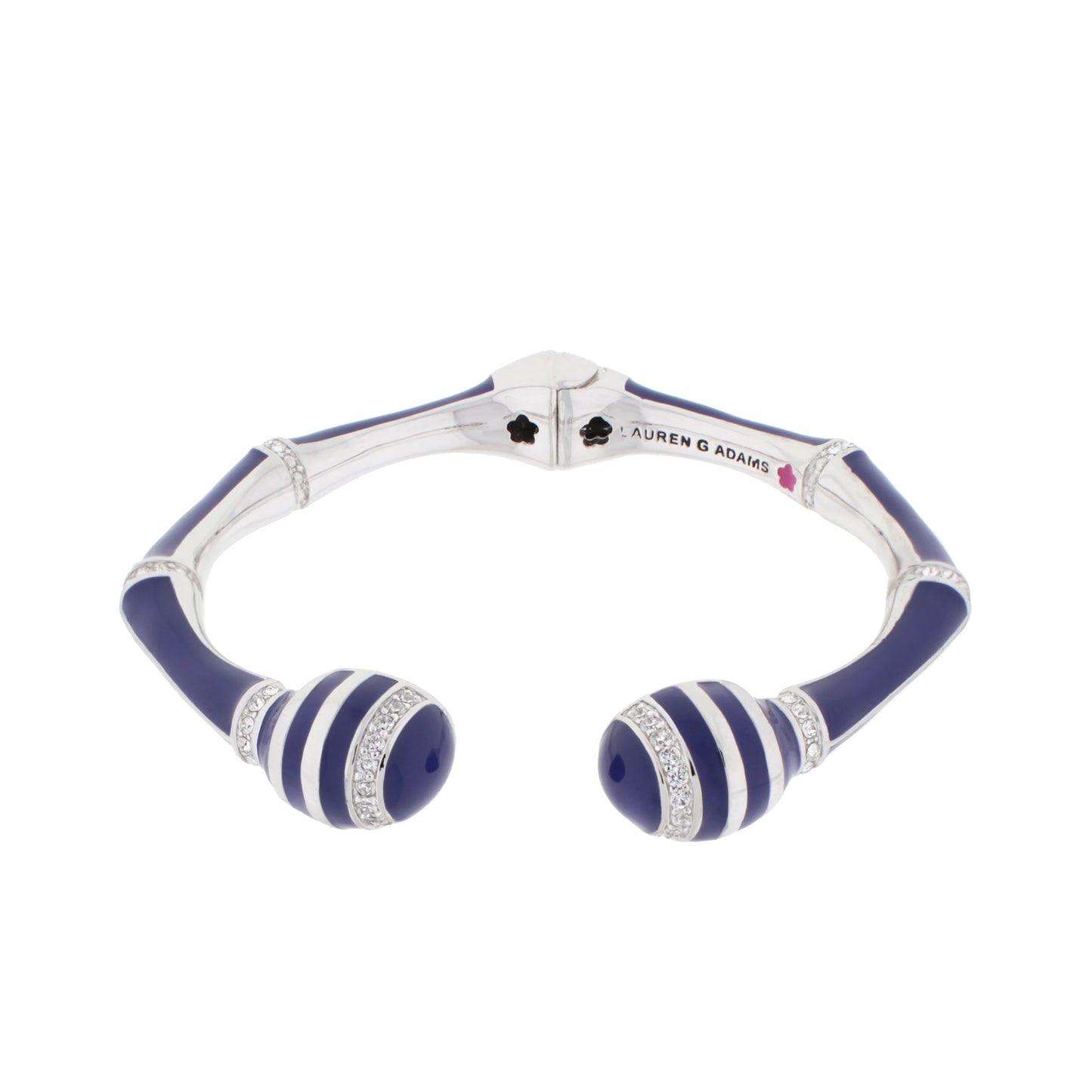 Bamboo Striped Bangle hinged blue enamel with diamond accents by Lauren G Adams on Tampa Home & Garden Store