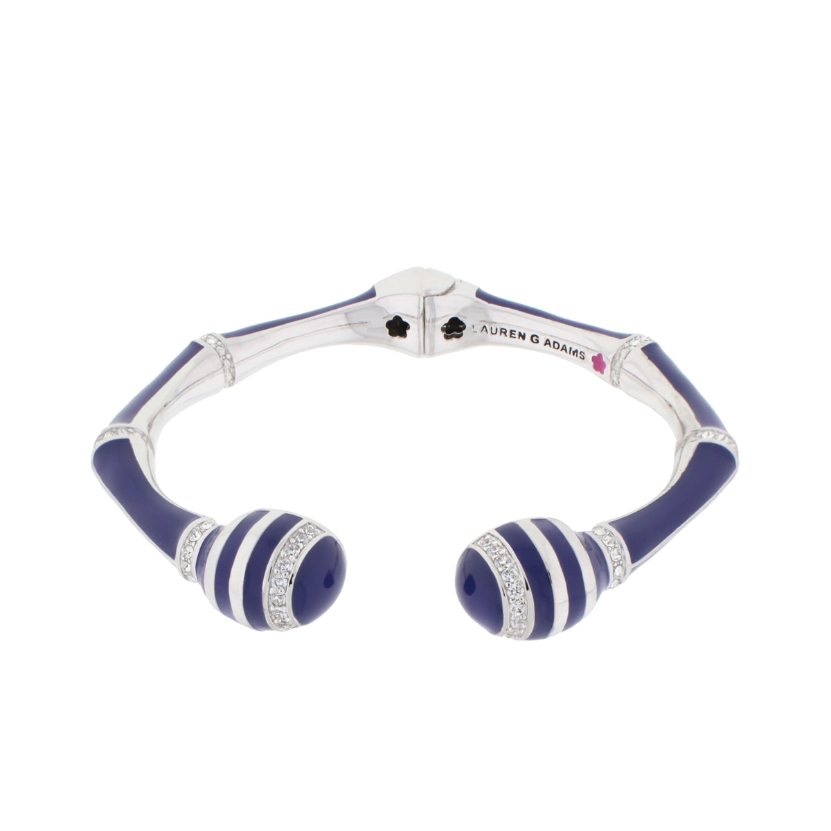 Bamboo Striped Bangle hinged blue enamel with diamond accents by Lauren G Adams on Tampa Home & Garden Store