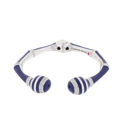Bamboo Striped Bangle hinged blue enamel with diamond accents by Lauren G Adams on Tampa Home & Garden Store