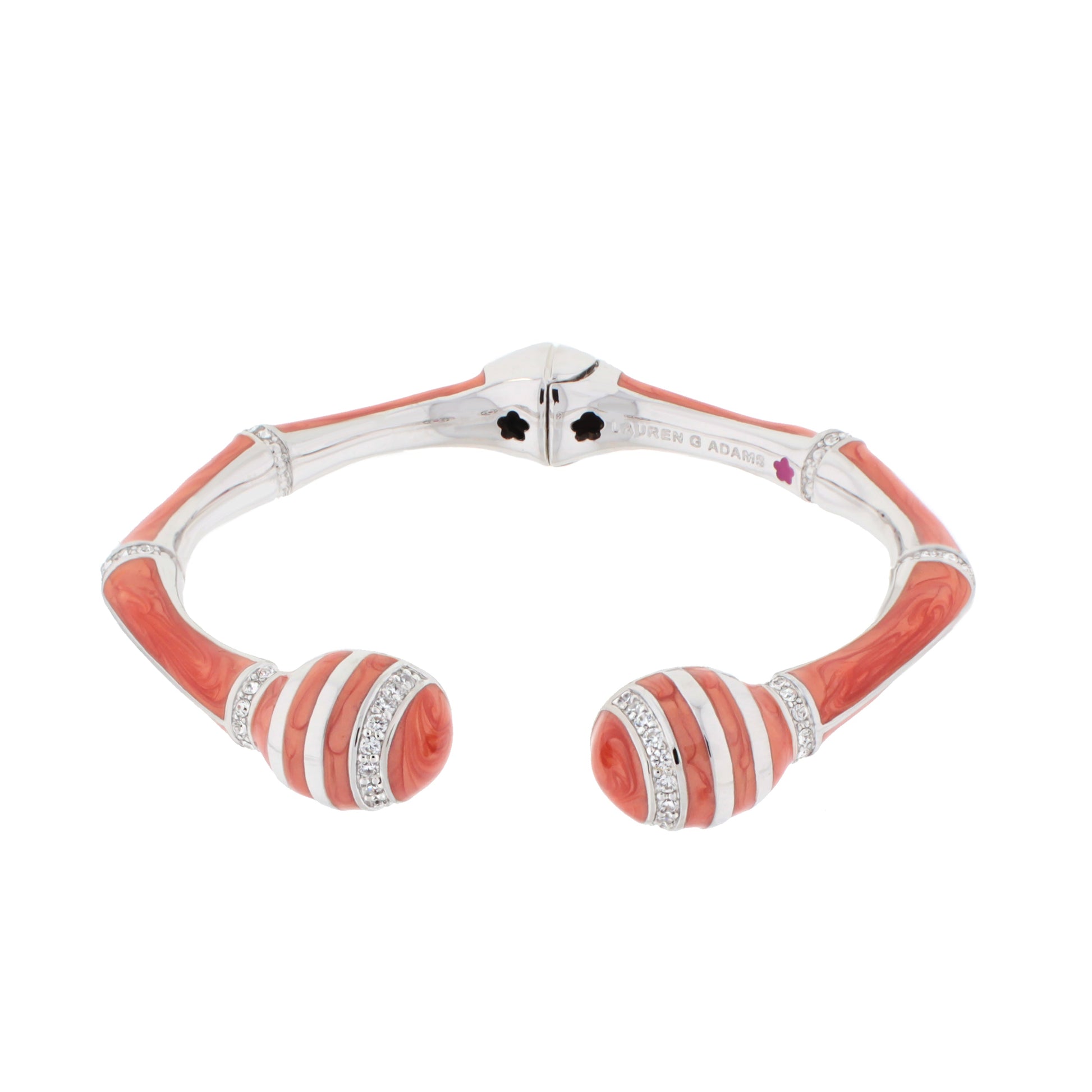 Bamboo Striped Bangle hinged bracelet by Lauren G Adams in orange white with crystal accents on Tampa Home & Garden Store