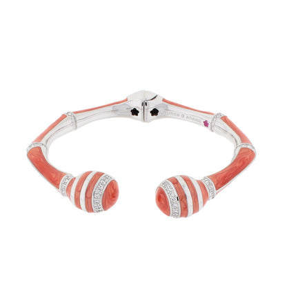 Bamboo Striped Bangle hinged bracelet by Lauren G Adams in orange white with crystal accents on Tampa Home & Garden Store