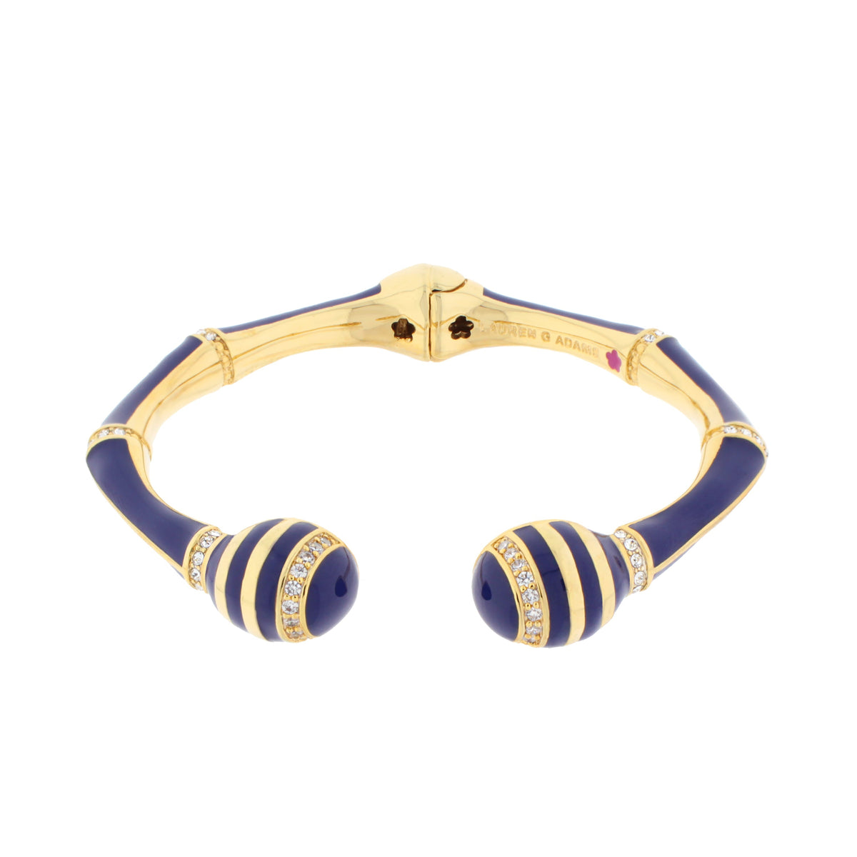 Bamboo Striped Hinged Bangle in blue enamel with gold tone and crystal accents by Lauren G Adams on Tampa Home & Garden Store