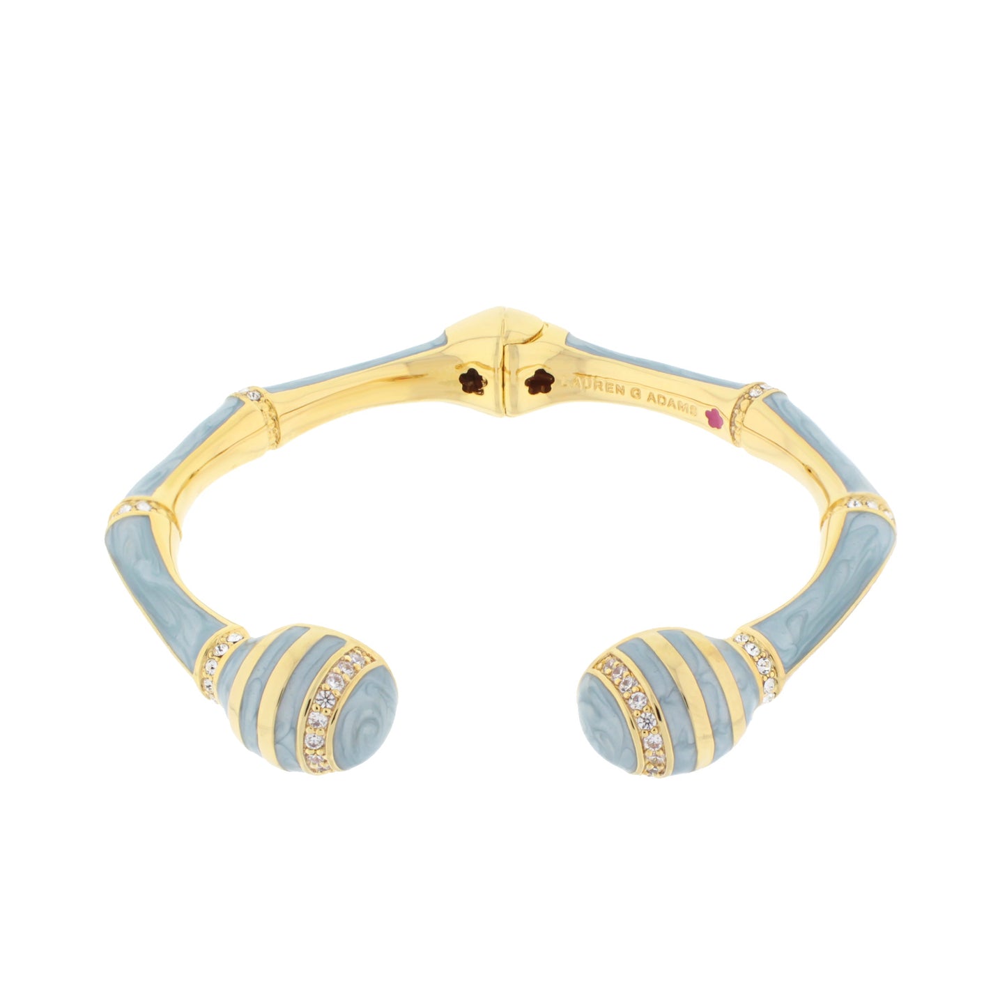 Bamboo Striped Hinged Bangle bracelet blue enamel with gold-tone stripes by Lauren G Adams on Tampa Home & Garden Store