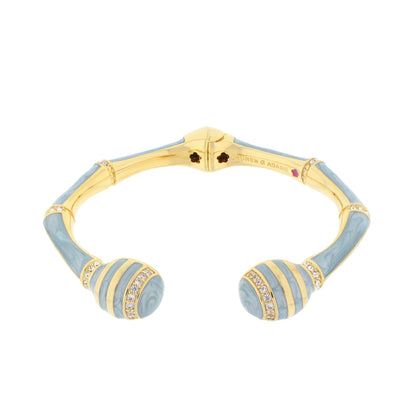 Bamboo Striped Hinged Bangle bracelet blue enamel with gold-tone stripes by Lauren G Adams on Tampa Home & Garden Store