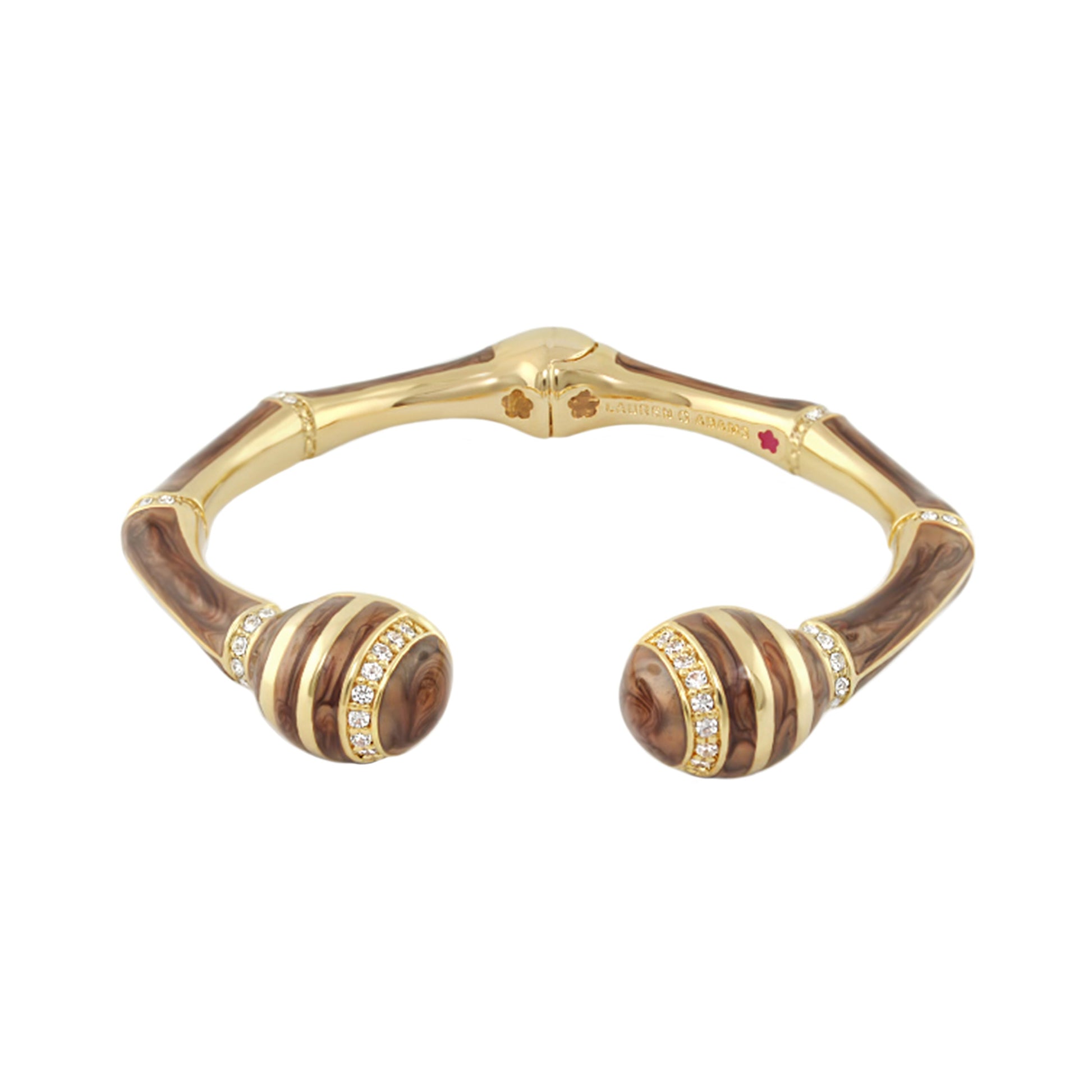 Bamboo striped hinged bangle by Lauren G Adams in gold tones with diamond accents on Tampa Home & Garden Store