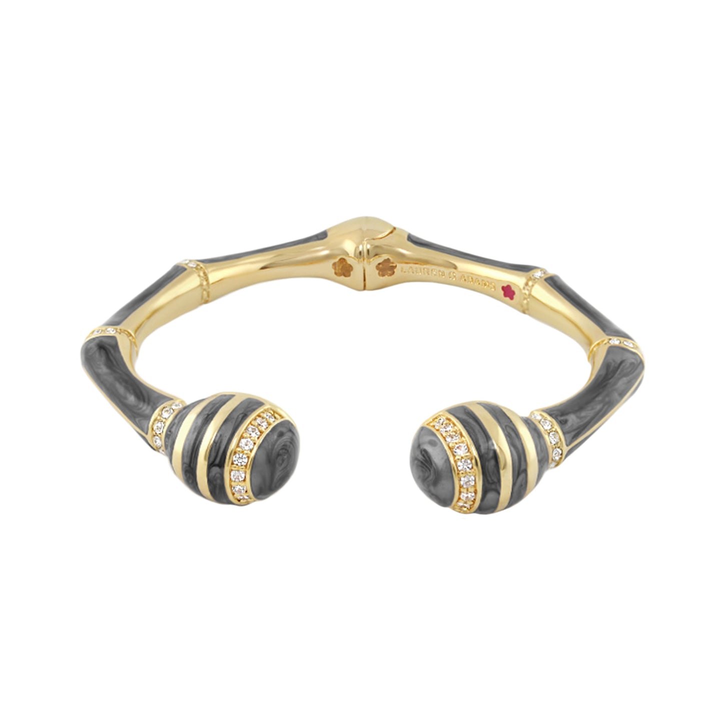 Bamboo Striped Hinged Bangle by Lauren G Adams in gold and charcoal with crystal accents on Tampa Home & Garden Store