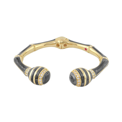 Bamboo Striped Hinged Bangle by Lauren G Adams in gold and charcoal with crystal accents on Tampa Home & Garden Store