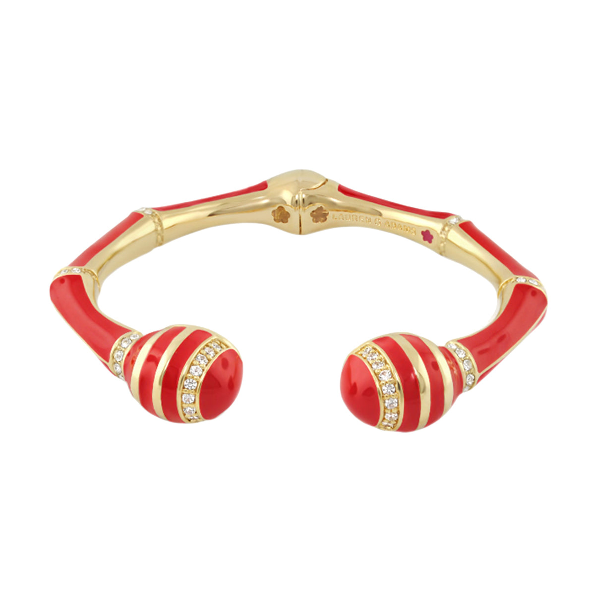 Bamboo Striped Hinged Bangle in red enamel with gold-tone diamonds by Lauren G Adams on Tampa Home & Garden Store