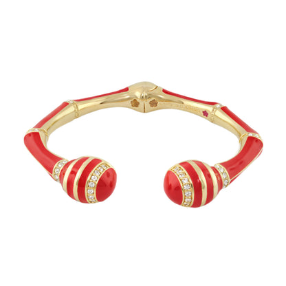 Bamboo Striped Hinged Bangle in red enamel with gold-tone diamonds by Lauren G Adams on Tampa Home & Garden Store