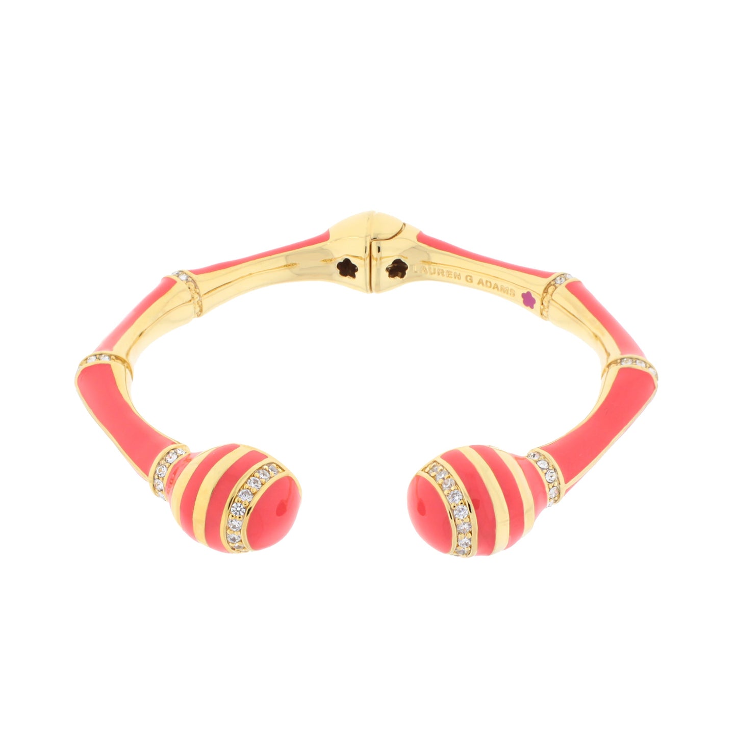 Bamboo Striped Hinged Bangle by Lauren G Adams in gold tone with red enamel and crystal accents on Tampa Home & Garden Store