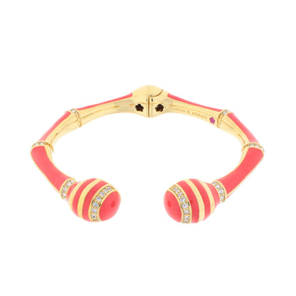 Bamboo Striped Hinged Bangle by Lauren G Adams in gold tone with red enamel and crystal accents on Tampa Home & Garden Store