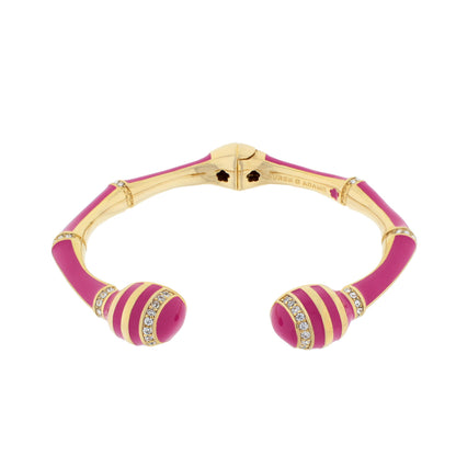 Bamboo striped hinged bangle in gold with pink enamel and crystal accents by Lauren G Adams on Tampa Home & Garden Store
