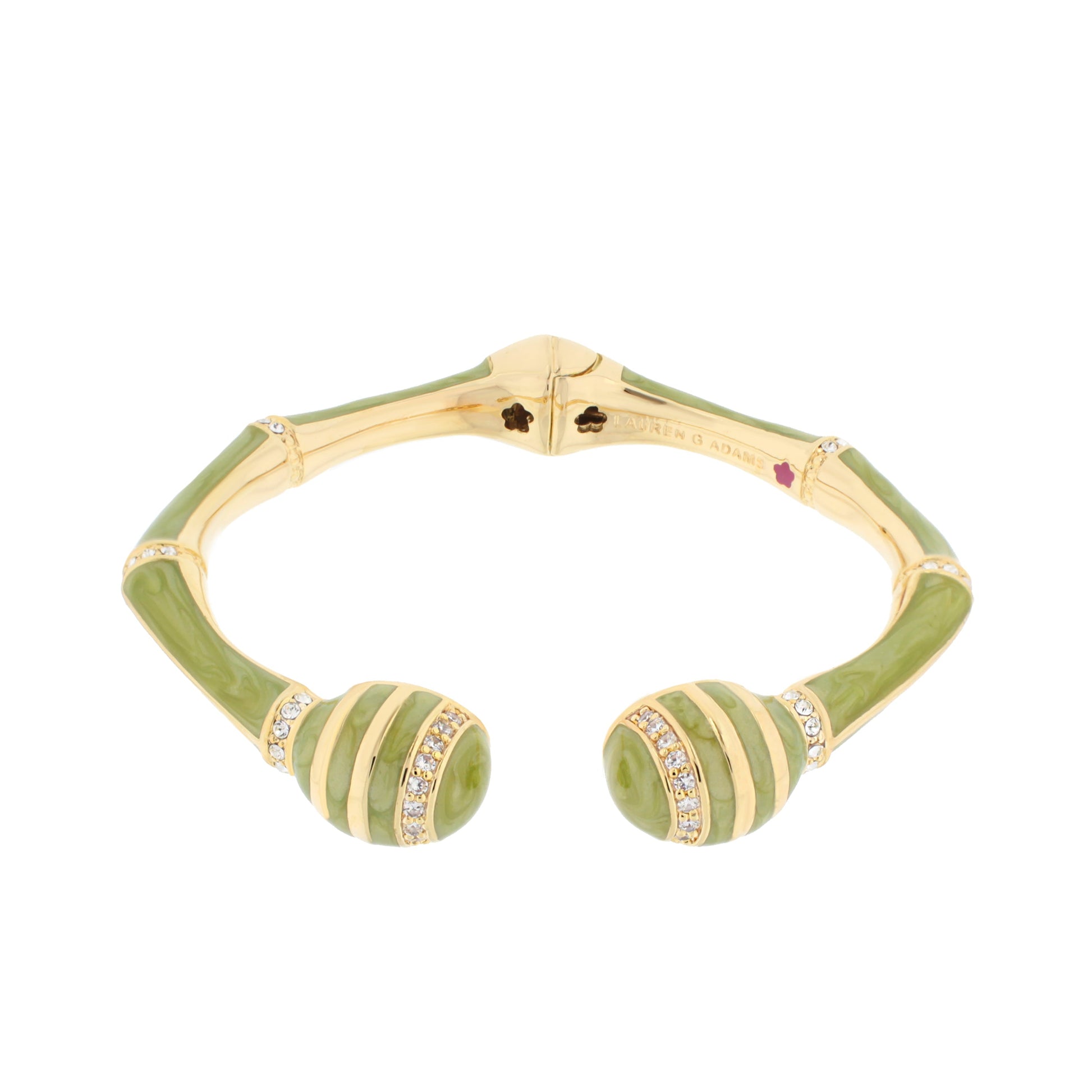 Bamboo Striped Hinged Bangle in gold tone with green enamel and crystal by Lauren G Adams on Tampa Home & Garden Store