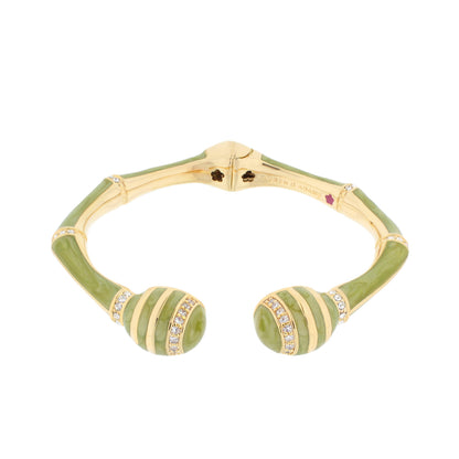 Bamboo Striped Hinged Bangle in gold tone with green enamel and crystal by Lauren G Adams on Tampa Home & Garden Store