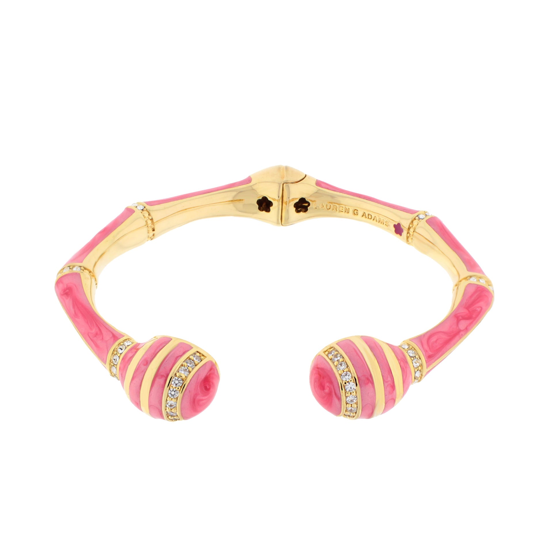 Bamboo Striped Hinged Bangle by Lauren G Adams, pink enamel with gold-tone on Tampa Home & Garden Store