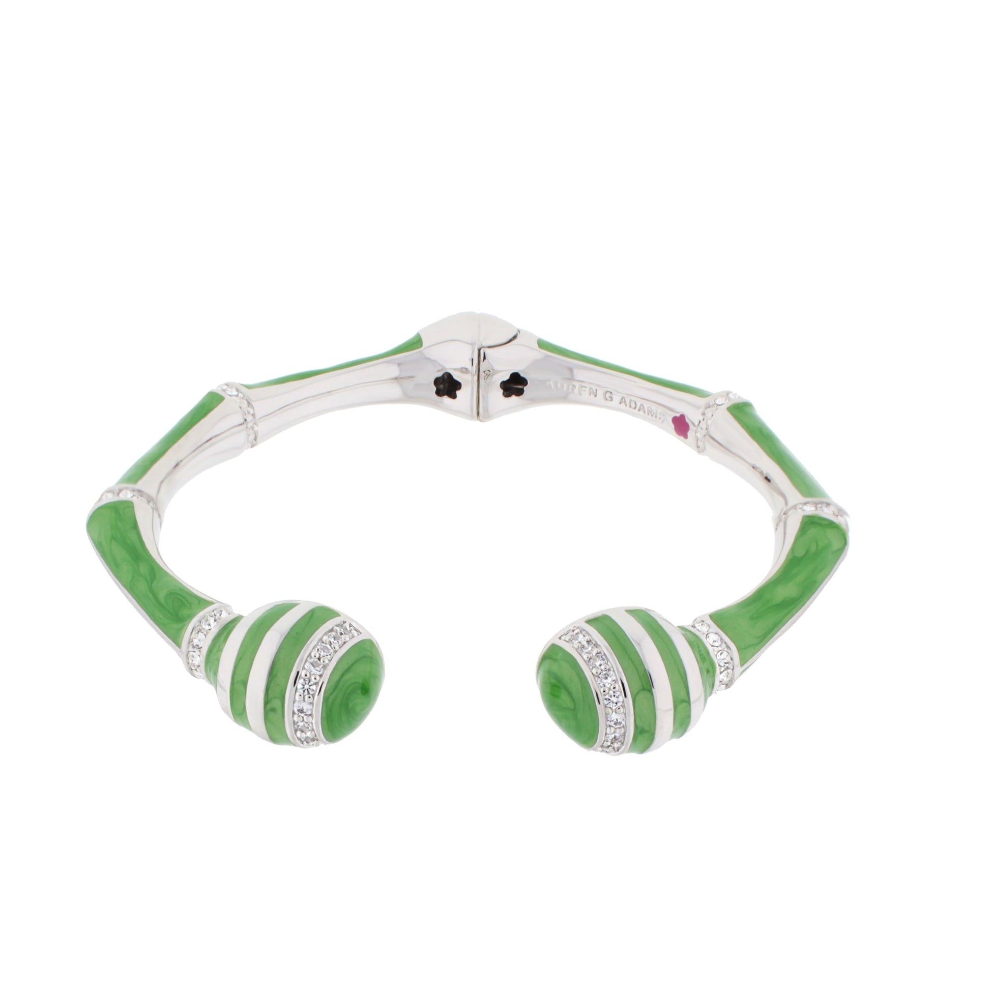 Bamboo striped hinged bangle bracelet with green enamel and crystals by Lauren G Adams on Tampa Home & Garden Store