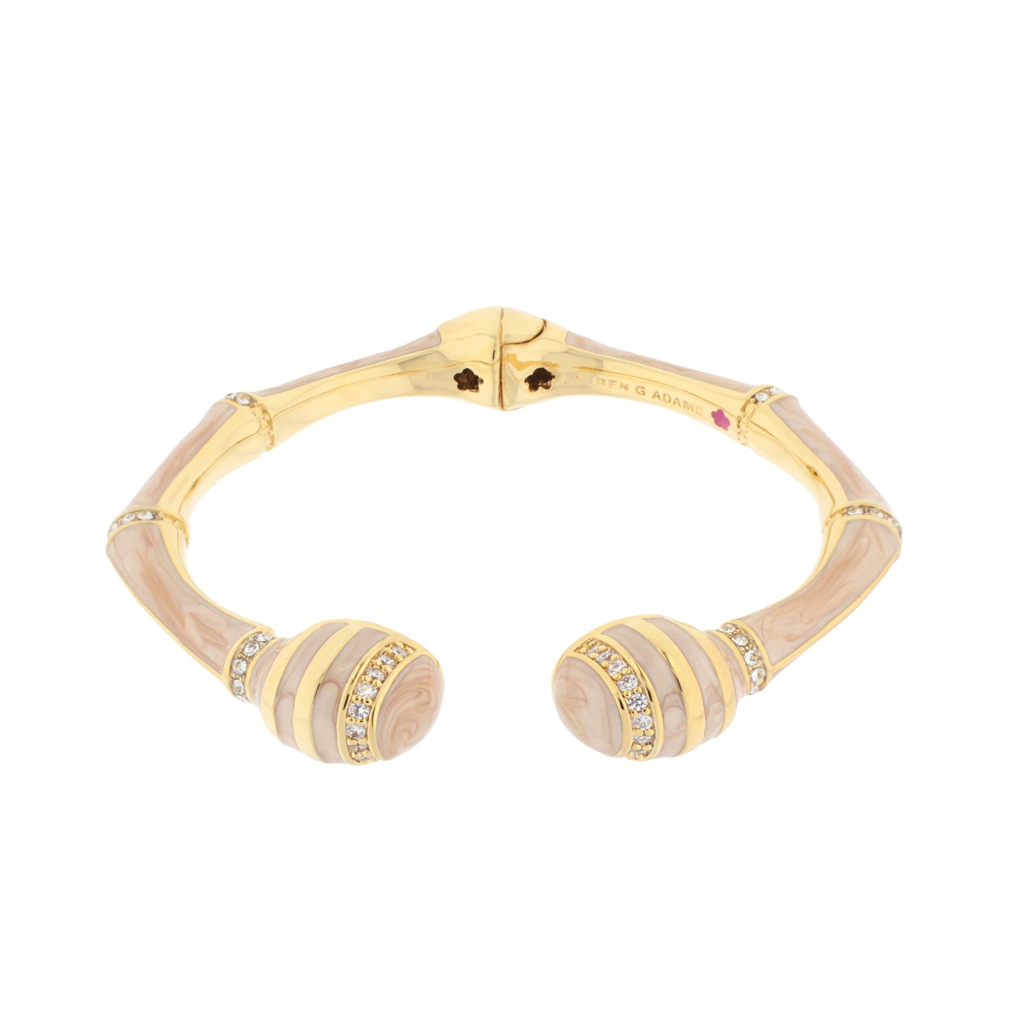 Bamboo Striped Hinged Bangle by Lauren G Adams gold-tone with beige marbled insets and crystal accents on Tampa Home & Garden Store