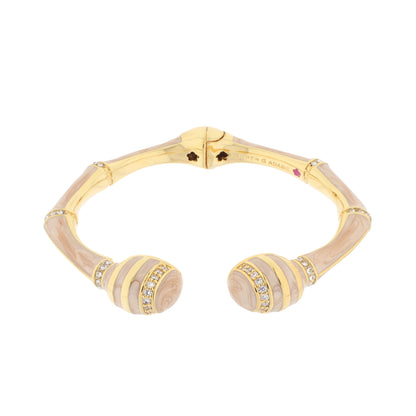 Bamboo Striped Hinged Bangle by Lauren G Adams gold-tone with beige marbled insets and crystal accents on Tampa Home & Garden Store