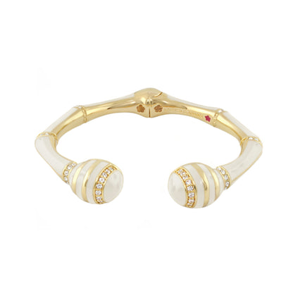 Bamboo Striped Hinged Bangle in gold with white enamel and crystal accents by Lauren G Adams on Tampa Home & Garden Store