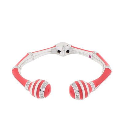 Bamboo Striped Hinged Bangle by Lauren G Adams in pink enamel with crystal accents on Tampa Home & Garden Store