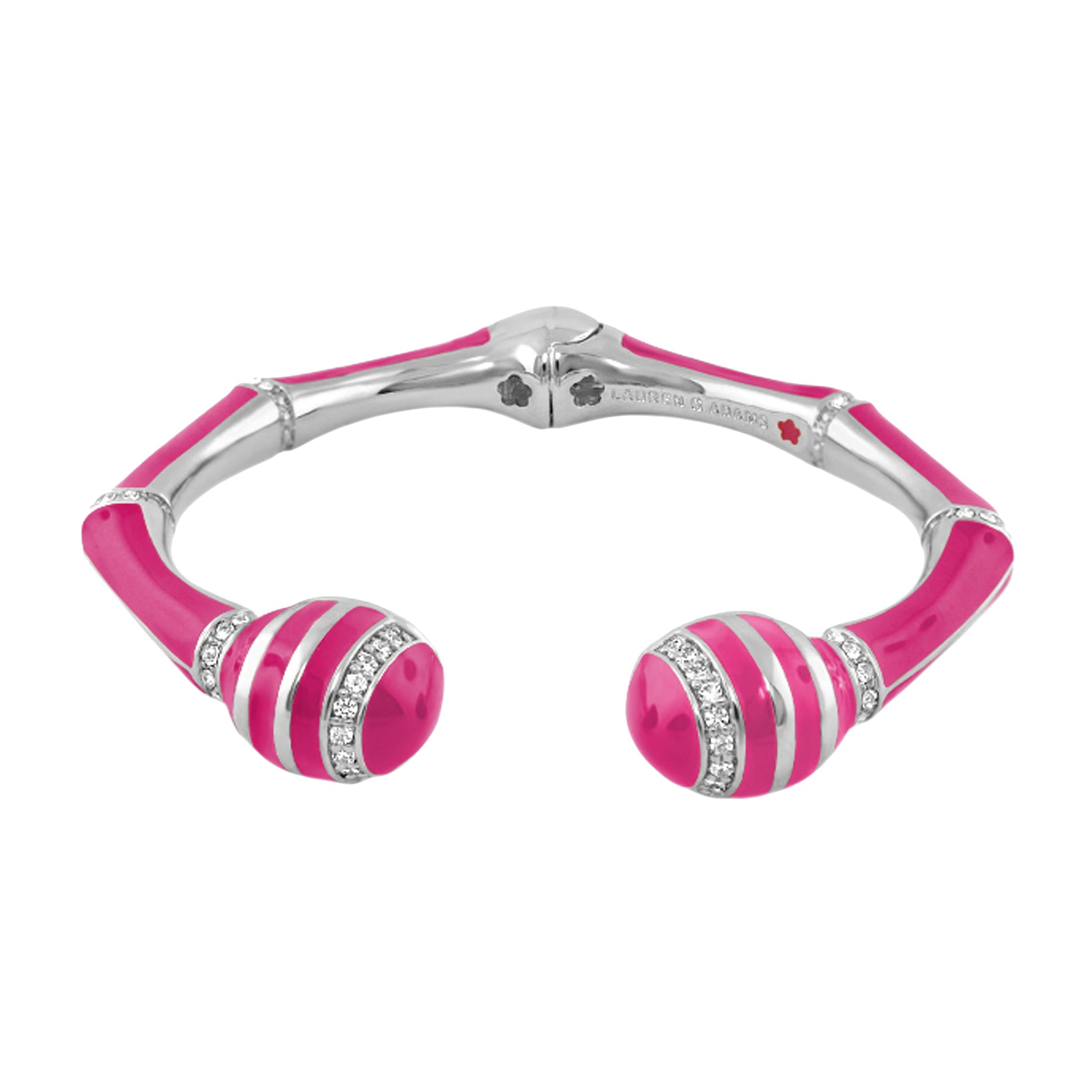 Lauren G Adams Bamboo Striped Hinged Bangle in pink enamel with crystal accents on Tampa Home & Garden Store
